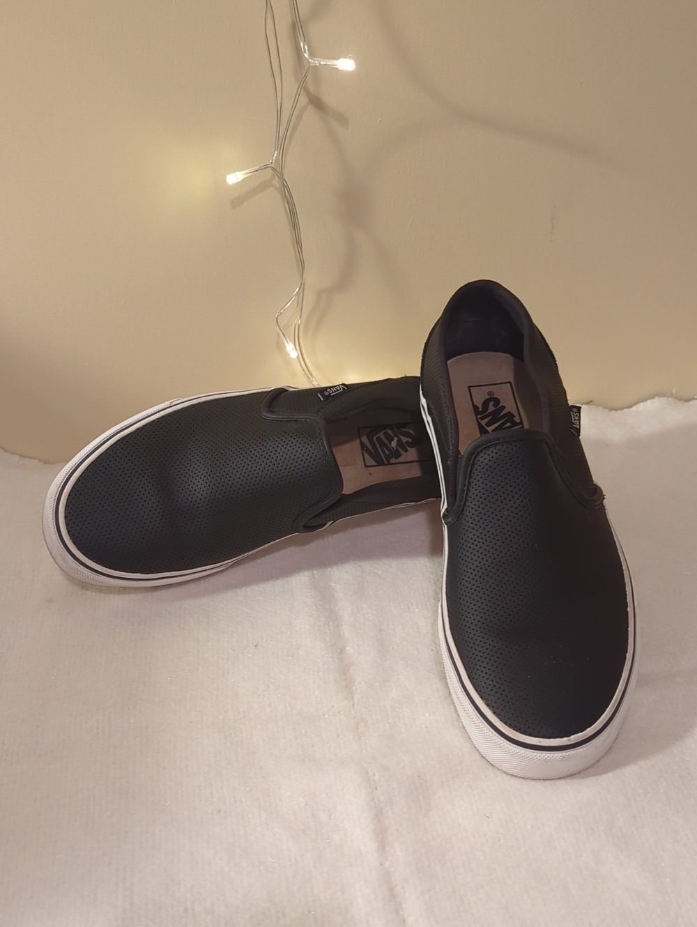 Vans Black Perforated Slip-On Sneakers, Fair Condition, Size 10